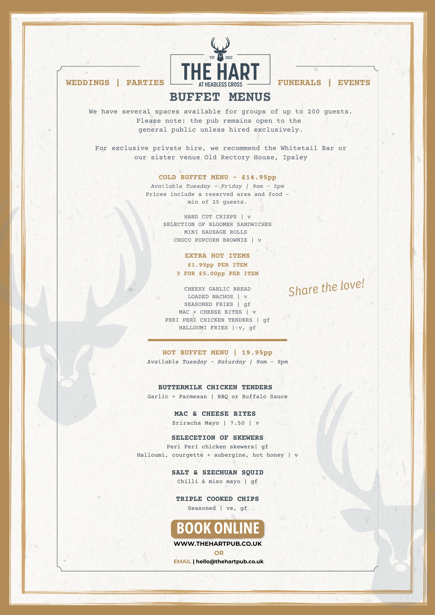 FOOD MENUS – The Hart Pub