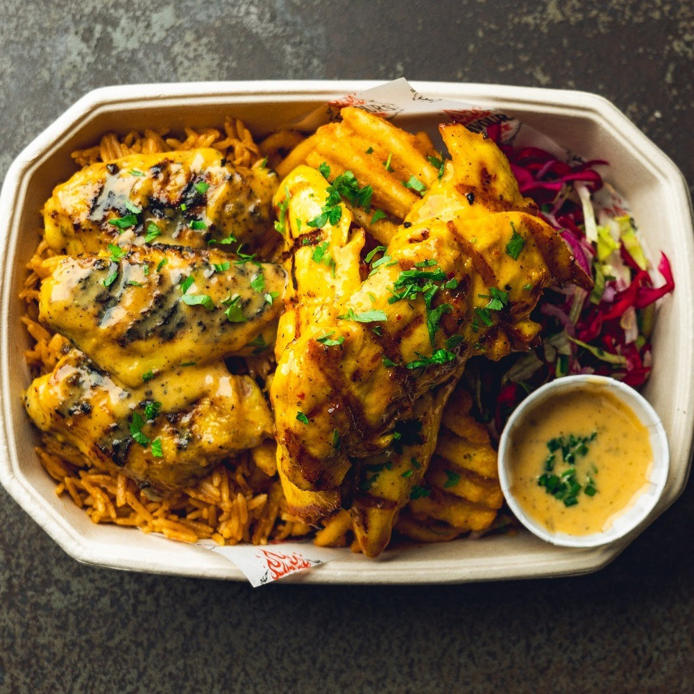 Flavours on fire chicken platter served at Street Food Sundays at The Hart