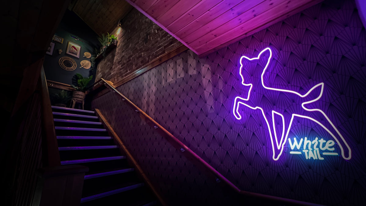 Whitetail Cocktail Bar at The Hart in Headless Cross, Redditch, a cosy private hire venue for bottomless brunch, events and parties with rustic timber beams, ambient lighting, a statement cocktail bar and relaxed seating for parties and celebrations.